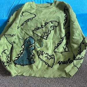 Green dinosaur Pattern Crewneck Sweater